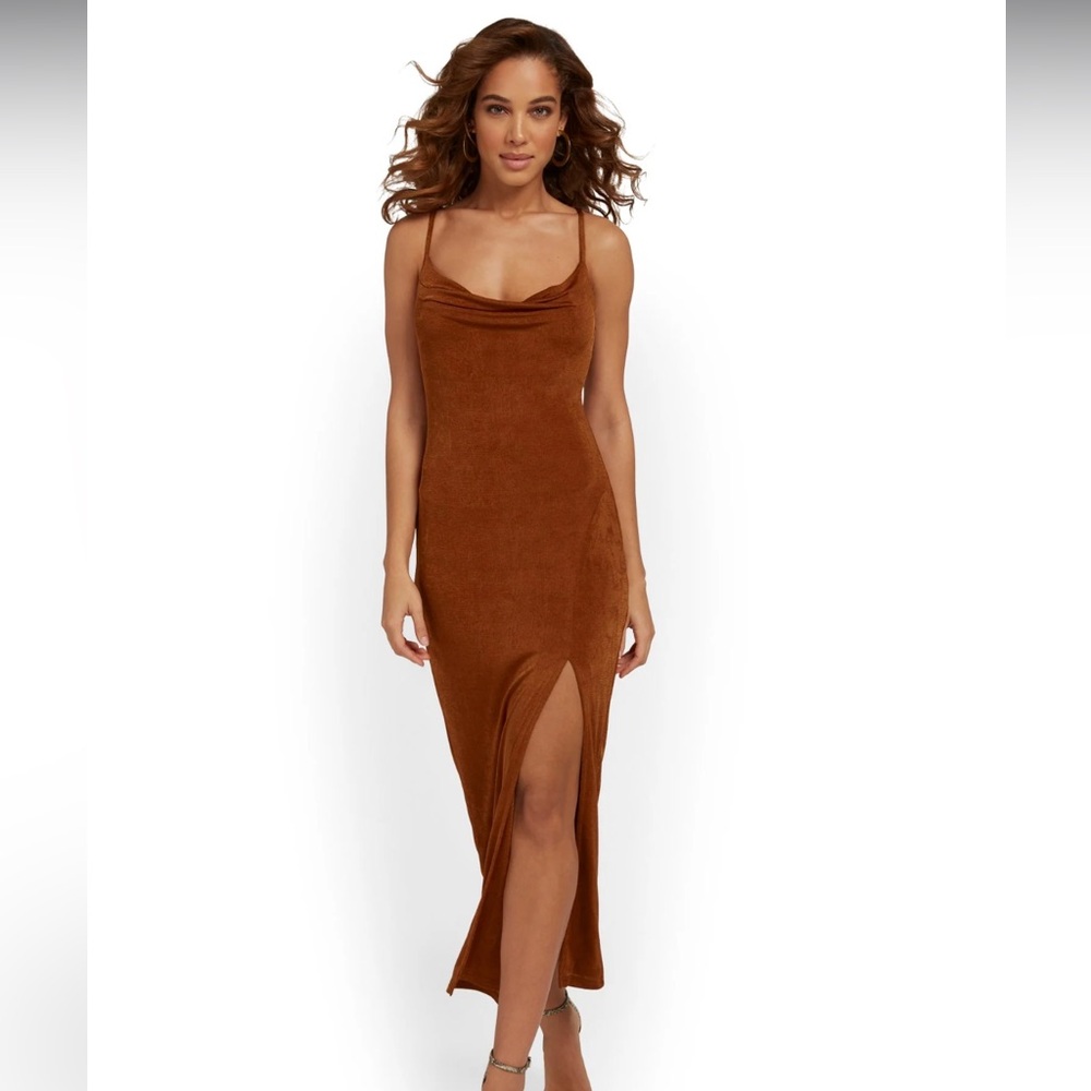 Lena orange Cowl-Neck Midi Dress size small